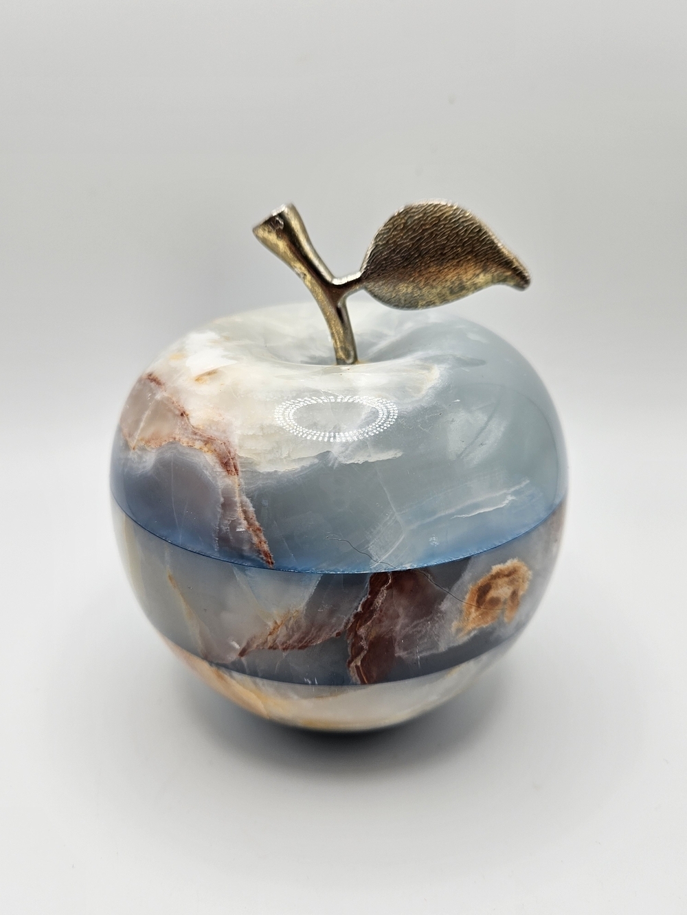 VINTAGE White and Blue Marble Polished Onyx Apple Paperweight Decor
